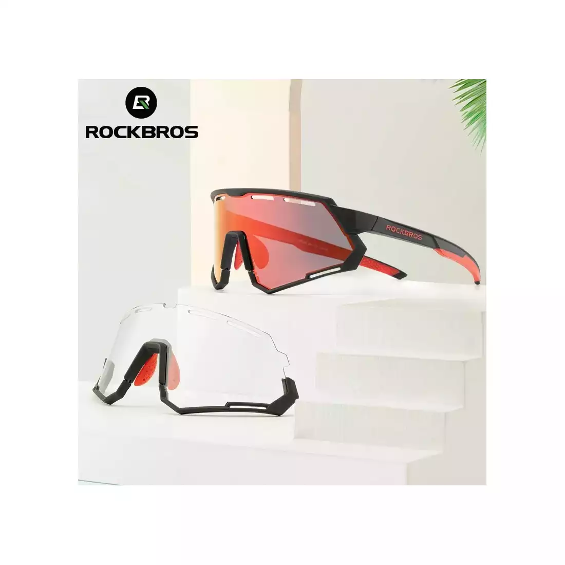 Rockbros 14210004001 Okuliare na bicykel / šport, polarizované, fotochromatické, 2 vymeniteľných šošoviek, čierne a červené