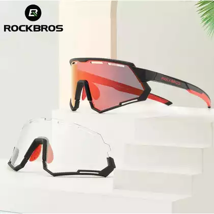 Rockbros 14210004001 Okuliare na bicykel / šport, polarizované, fotochromatické, 2 vymeniteľných šošoviek, čierne a červené