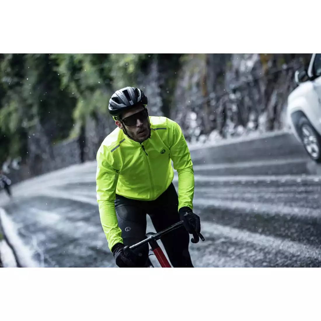 Rogelli DISTANCE pánska cyklistická bunda do dažďa, fluór