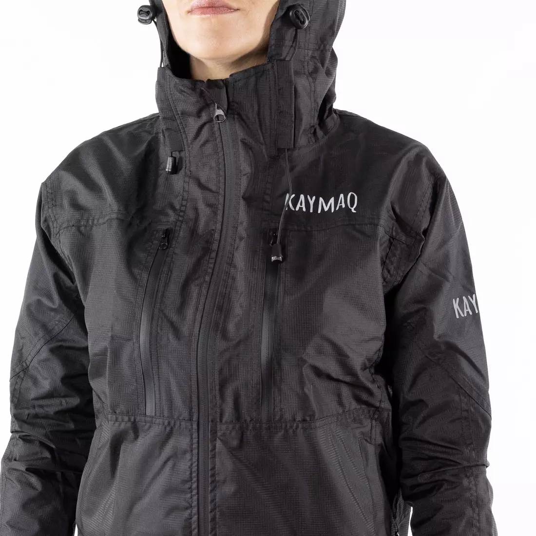 KAYMAQ J2WH dámska cyklistická bunda do dažďa s kapucňou, čierna