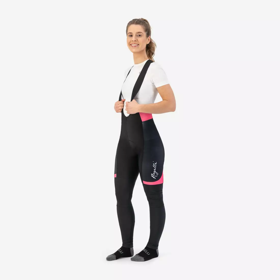 ROGELLI SELECT II dámske zimné cyklistické nohavice s trakmi, ružová