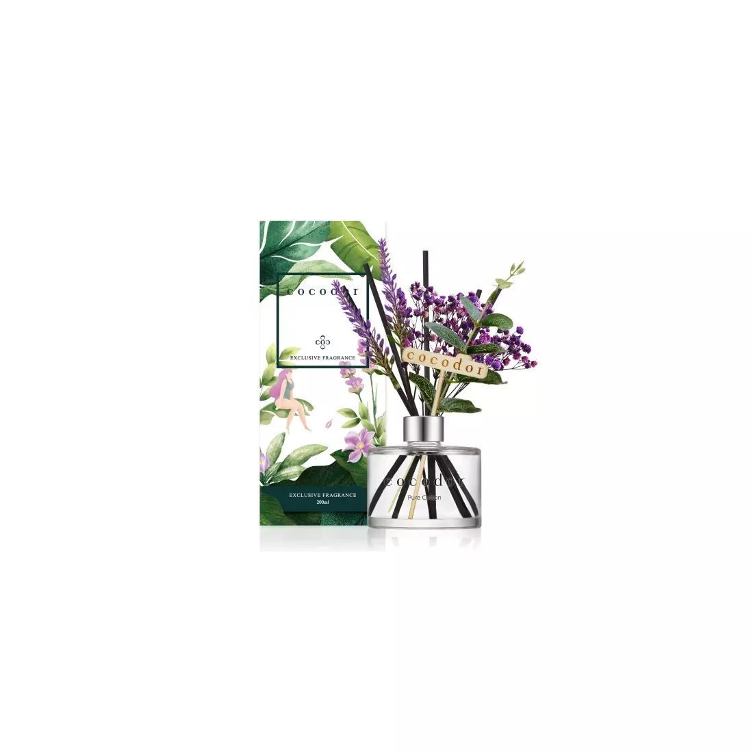 COCODOR aróma difuzér s tyčinkami a kvetmi flower lavender, pure cotton 200 ml