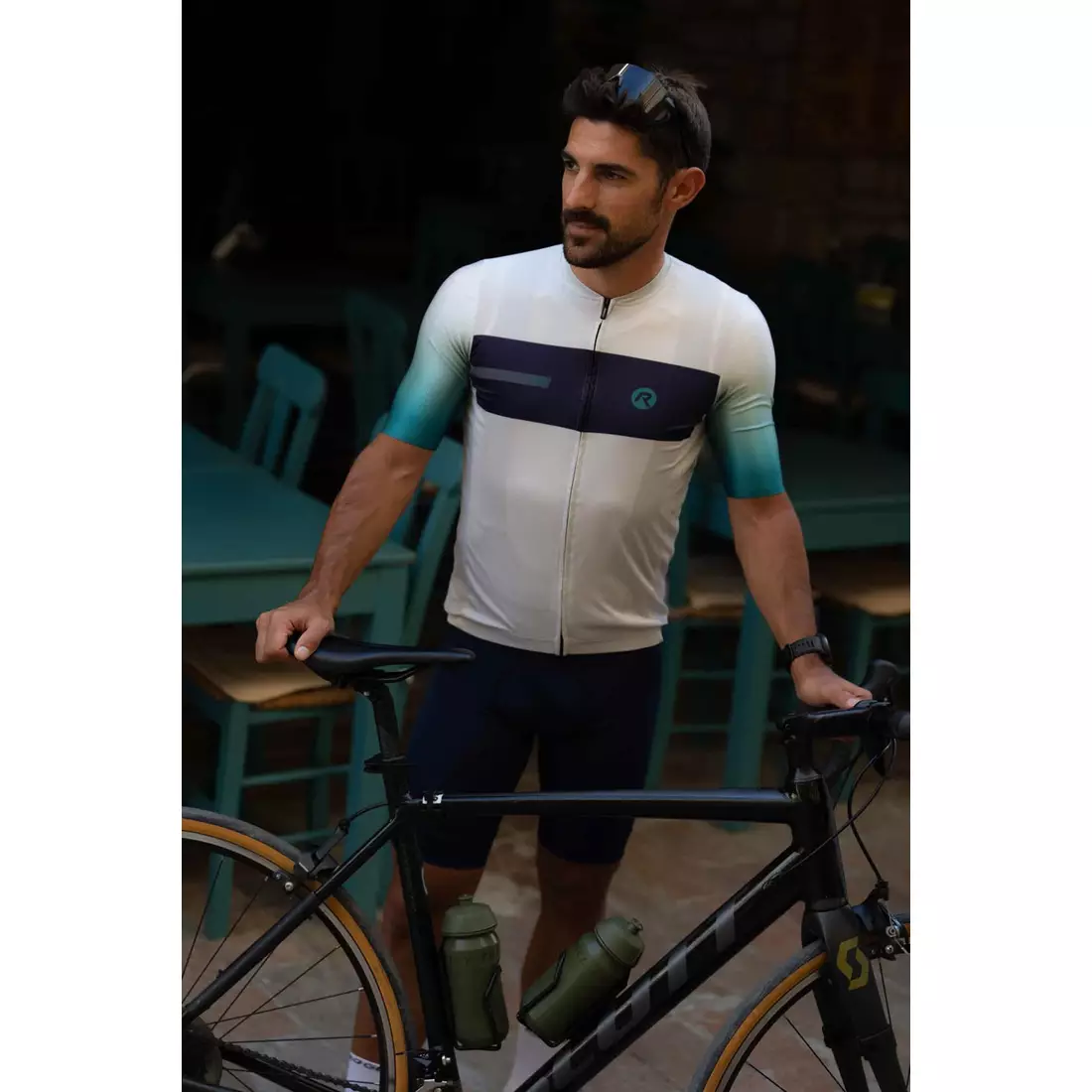 Rogelli DAWN pánsky cyklistický dres, béžová a tyrkysová
