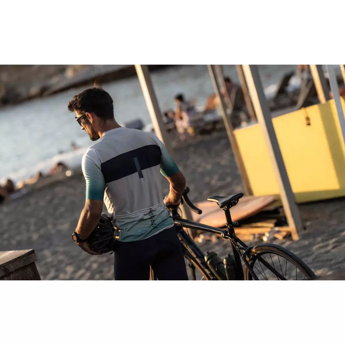 Rogelli DAWN pánsky cyklistický dres, béžová a tyrkysová