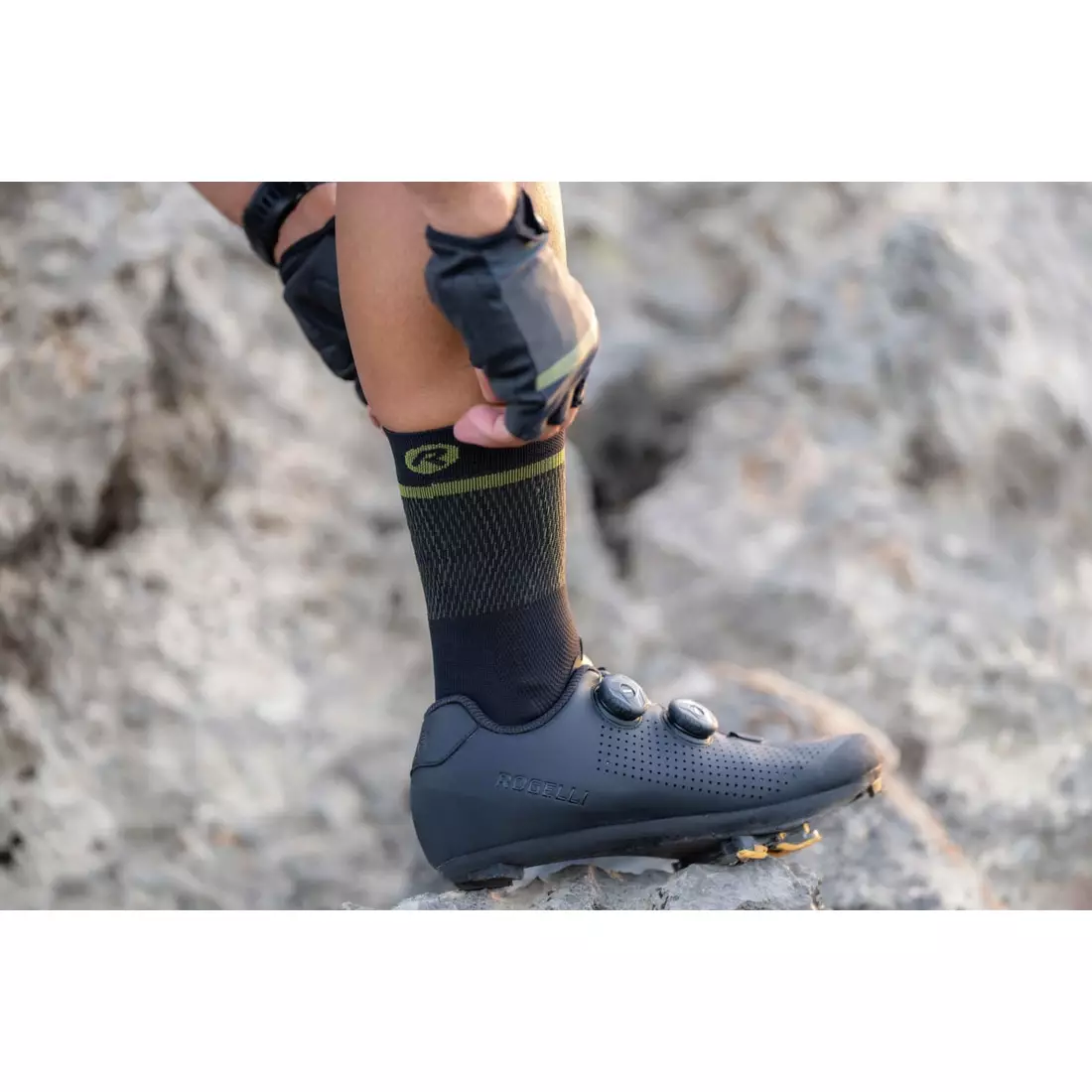 Rogelli HERO II cyklistické/športové ponožky, čierna a zelená