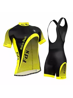 FDX 1010 letný cyklistický set dres + náprsenkové šortky čierno-žlté